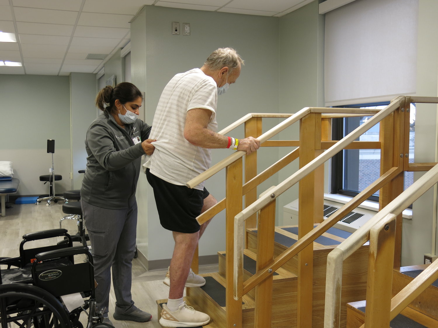 Glen Cove Hospital physical therapist Rabia Hassan worked with a patient in the physical therapy room of the new rehab center on the third floor of the hospital.